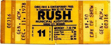 Rush ticket scan December 11, 1978 Kansas City USA show with Golden Earring